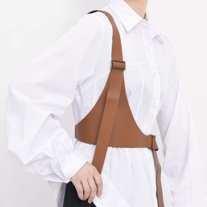 Fashion Lady Single Shoulder Corset Vest PU Leather Harajuku Style Asymmetric Slimming Tie Clothing Accessories