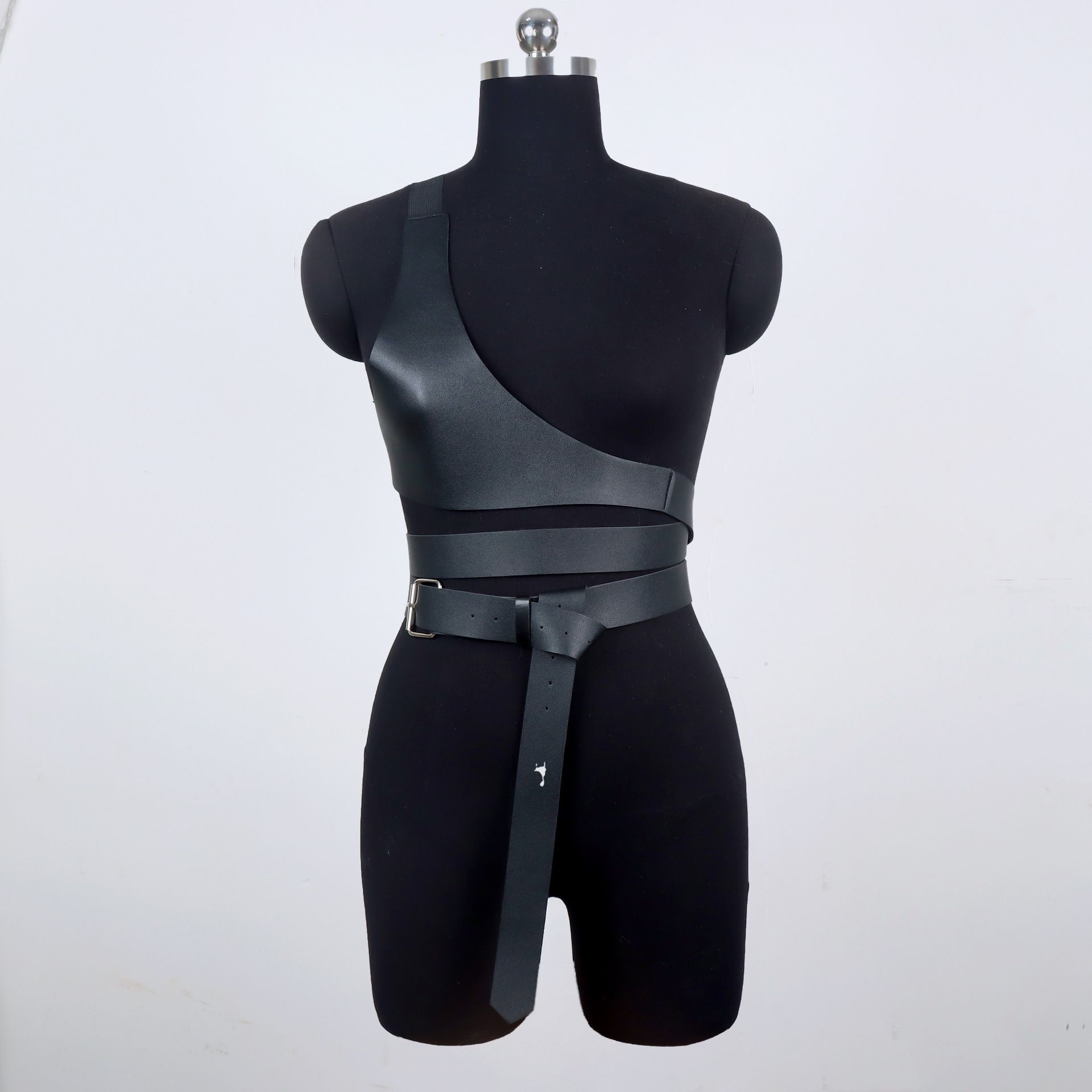 Fashion Lady Single Shoulder Corset Vest PU Leather Harajuku Style Asymmetric Slimming Tie Clothing Accessories