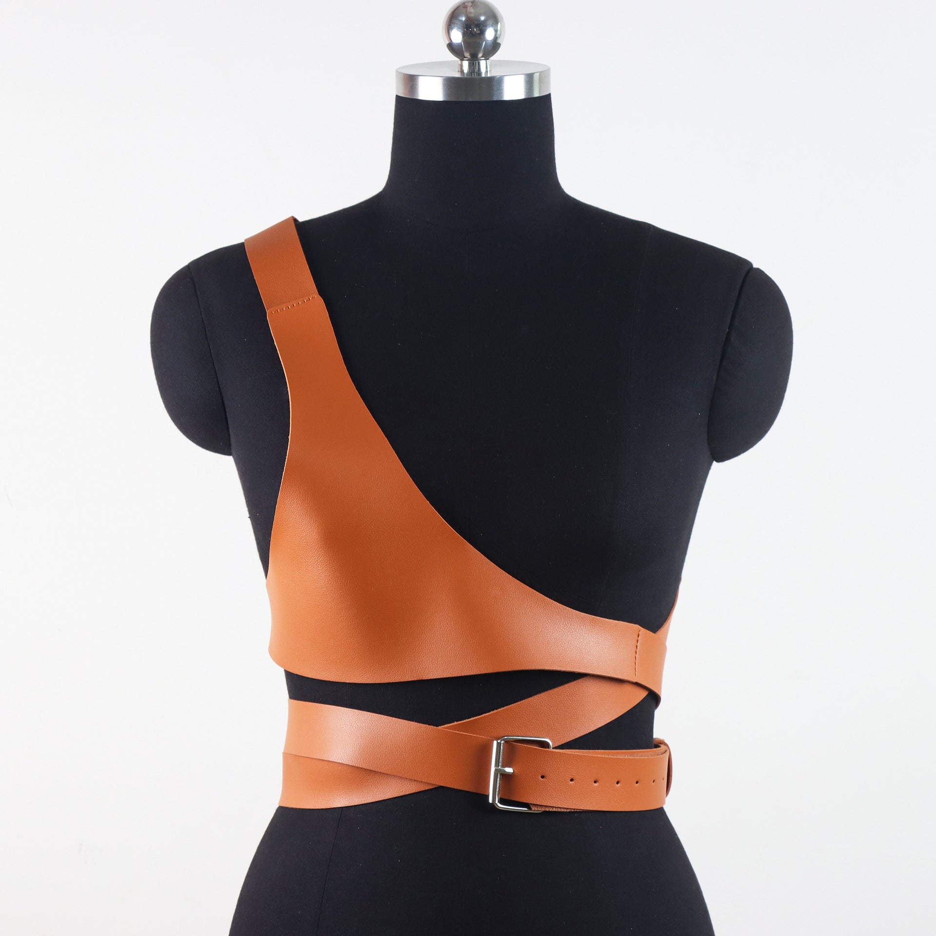 Fashion Lady Single Shoulder Corset Vest PU Leather Harajuku Style Asymmetric Slimming Tie Clothing Accessories